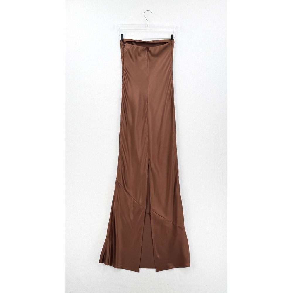 ENZA COSTA Strapless Silk Bias Maxi Dress Women Small Brown Quiet Luxury NEW - Picture 3 of 14